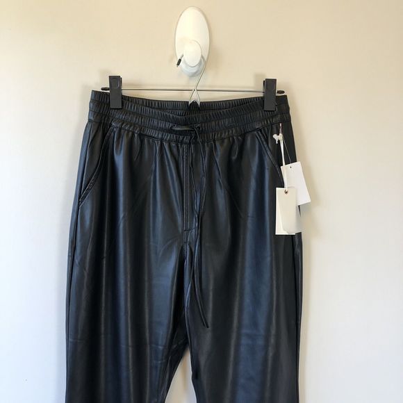Good American Good 90's Black High Waisted Faux Leather Trousers Size Large NWTs - Picture 8 of 16